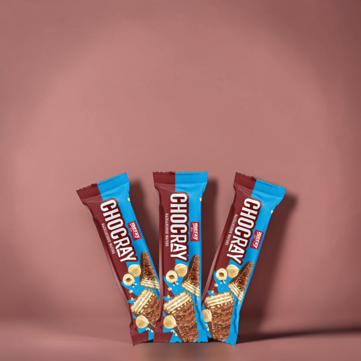 (1 Karton / 24 Stück) meray® CHOCRAY SCHOKORIEGEL Hazellicious Haselnuss Riegel 35g