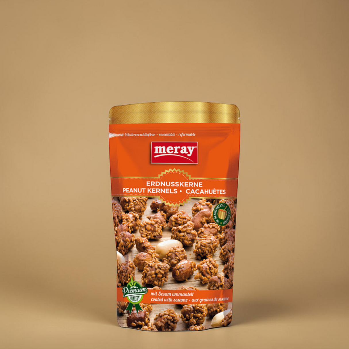 (1 Karton / 12 Stück) meray® ERDNÜSSE in Sesam umhüllt 150g Packung