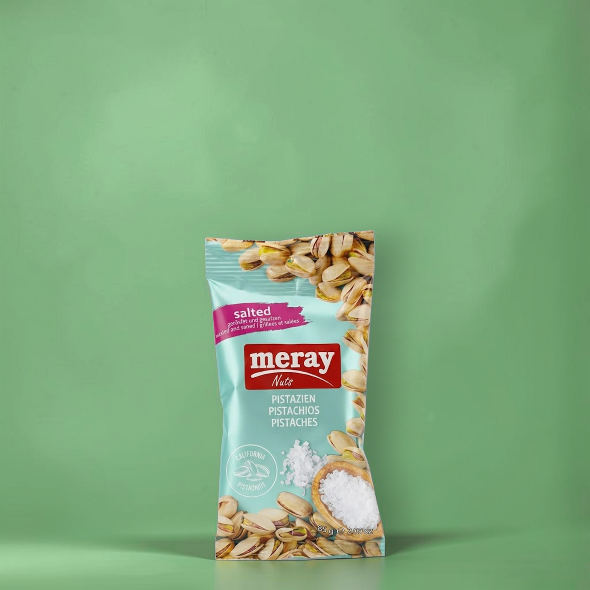 (1 Karton / 12 Stück) meray® PISTAZIEN KALIFORNIEN geröstet & gesalzen