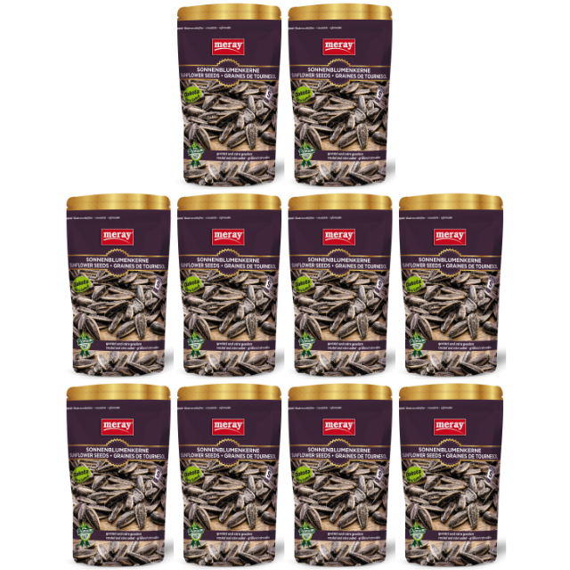 Meray Dakota Sonnenblumenkerne extra gesalzen – 125 g intensiv gewürzter Snack in dunkler Verpackung im 10er Pack