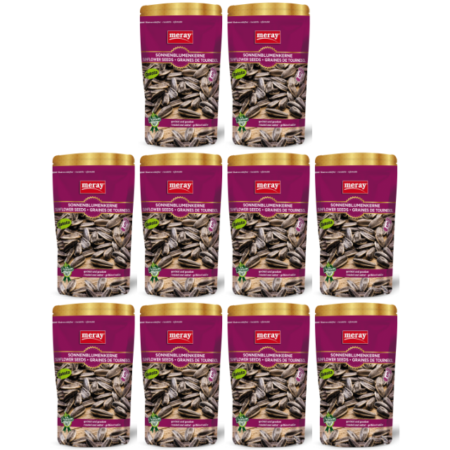 Meray Dakota Sonnenblumenkerne geröstet und gesalzen – 125 g Premium Snack mit Salz, lila Verpackung im 10er Pack