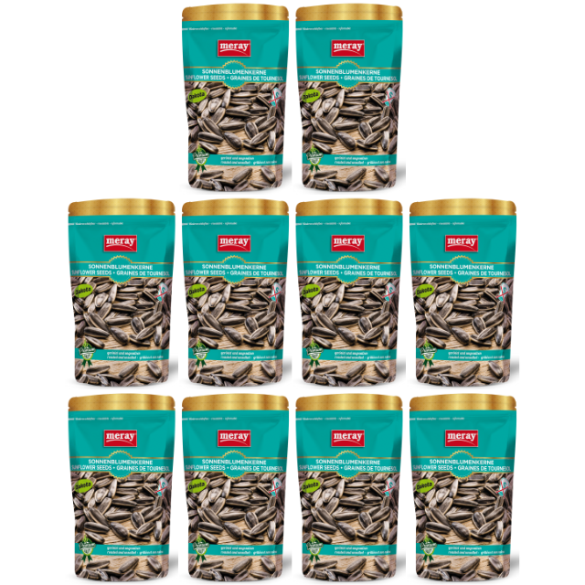 Meray Dakota Sonnenblumenkerne ungesalzen – 125 g gesunder Snack ohne Salz, türkisfarbene Verpackung im 10er Pack