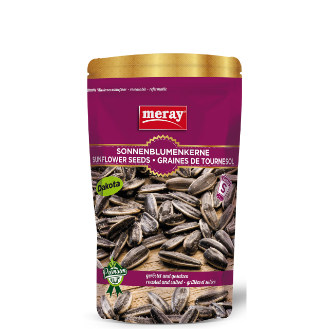 Meray Dakota Sonnenblumenkerne geröstet und gesalzen – 125 g Premium Snack mit Salz, lila Verpackung