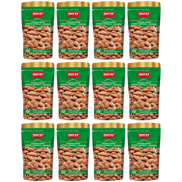 Meray Mandelkerne geröstet und gesalzen – 150 g gesunder Nuss-Snack in grüner Verpackung im 12er Pack