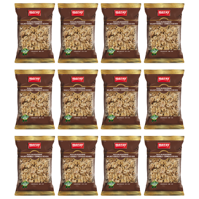 150g Packung Meray naturbelassene Walnusskerne– Premium Qualität, gesunde Snacks mit hohem Vitamin E gehalt. Kommt im 12er Pack