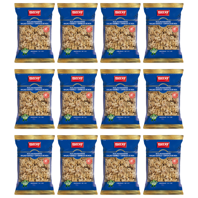 150g Packung Meray naturbelassene Walnusskerne– Premium Qualität, gesunde Snacks mit hohem Vitamin E gehalt. Kommt im 12er Pack