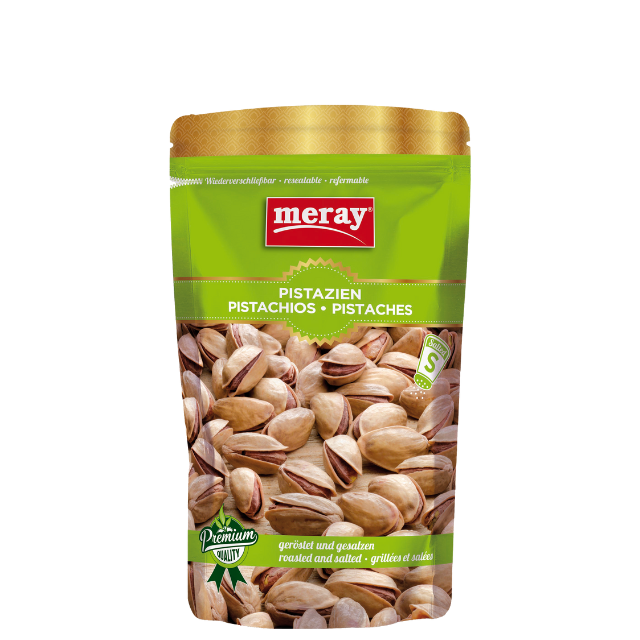 Meray Pistazien geröstet und gesalzen – 150 g aromatischer Knabbersnack, grüne Premium-Verpackung