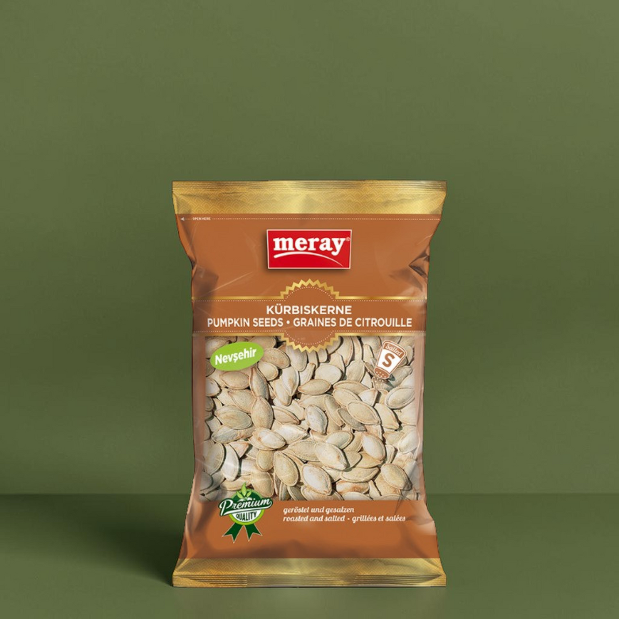 200g Packung mit Schaufenster Meray geröstete & gesalzene Kürbiskerne aus Nevsehir