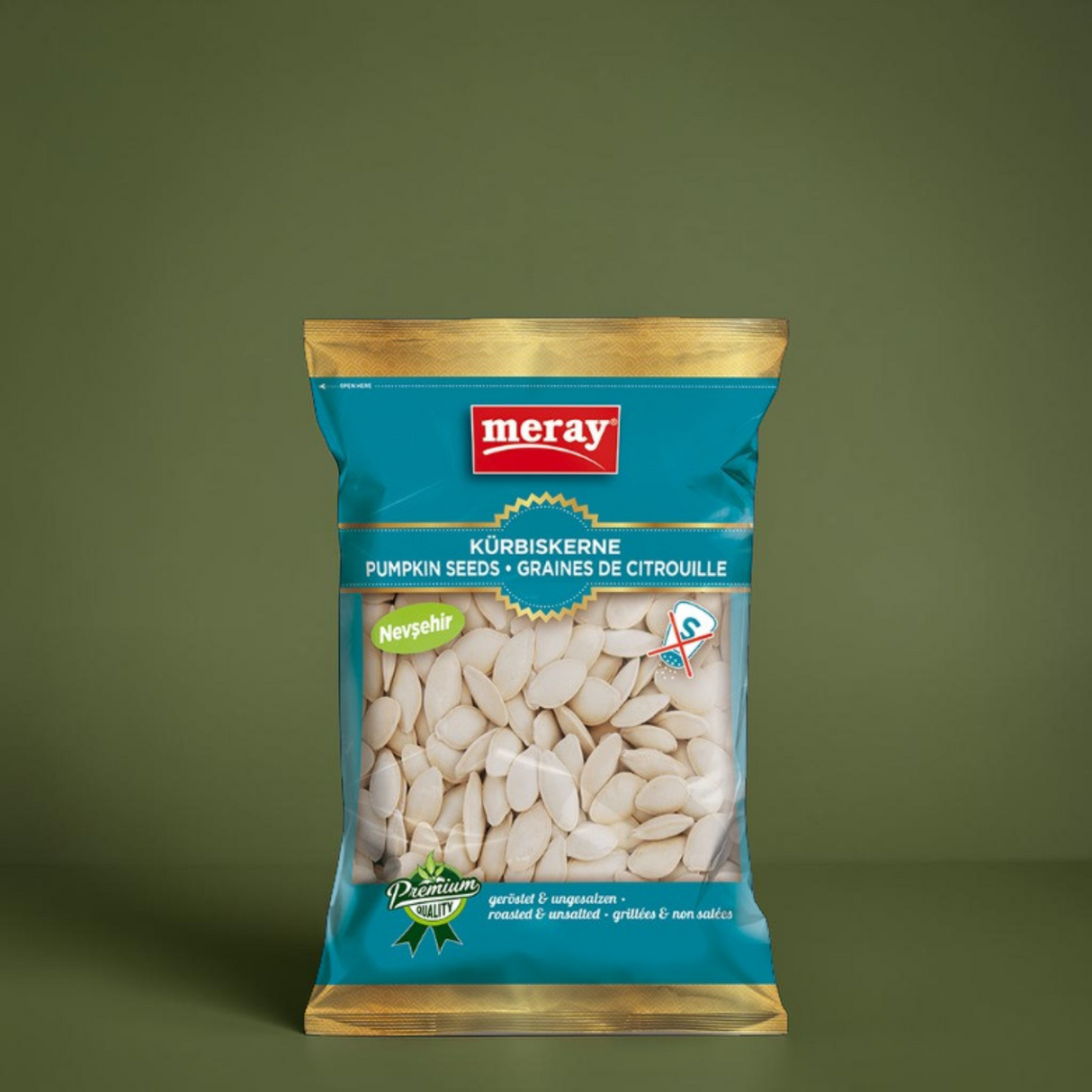 200g Packung mit Schaufenster Meray geröstete & ungesalzene Kürbiskerne aus Nevsehir