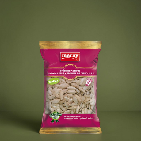 200g Packung mit Schaufenster Meray geröstete & gesalzene Kürbiskerne aus Trakya