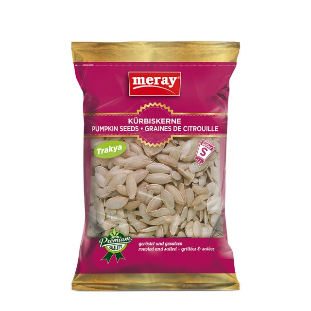 200g Packung mit Schaufenster Meray geröstete & gesalzene Kürbiskerne aus Trakya