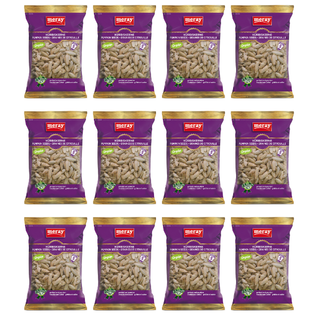 200g Packung mit Schaufenster Meray geröstete & gesalzene Kürbiskerne aus Ürgüp im 12er Pack
