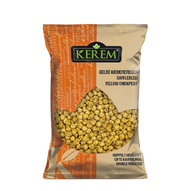 Produkt mit Preisetikett 2,- EUR <br> <br> (1 Karton / 12 Stück) <br> <br> KEREM®<br>KICHERERBSEN<br>doppelt geröstet <br><br> 225g Packung