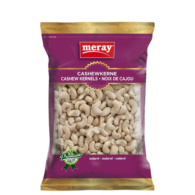 Meray Cashewkerne cremig & naturbelassen – 225 g Premium-Nüsse, hoher Eiweißgehalt, violette Verpackung mit Schaufenster