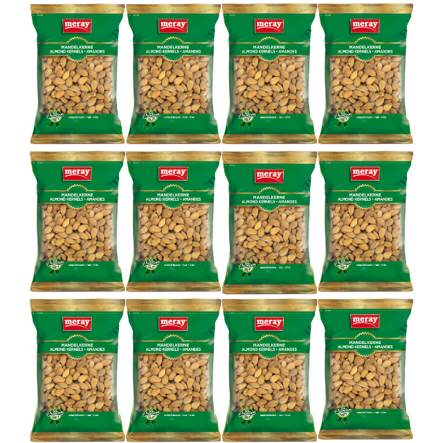 225g Packung Meray naturbelassene Mandelkerne – Premium Qualität, gesunde Snacks mit hohem Proteingehalt im 12er Pack