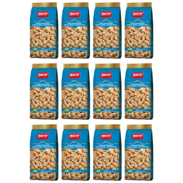 Meray Haselnusskerne geröstet – 300 g knackiger Snack in blauer Verpackung im 12er Pack