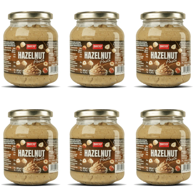 6 wiederverschliesbare Gläser mit jeweils 320 Gramm 70%iger Haselnusspaste. Perfekt zum kochen, als Aufstrich oder zum Backen.