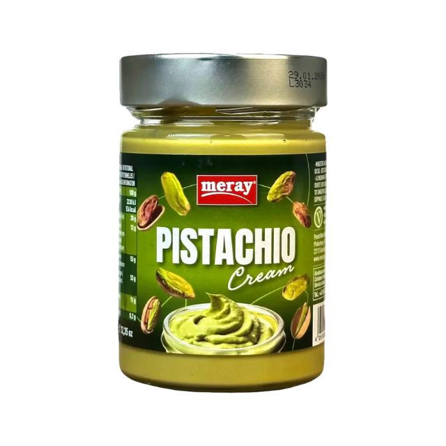 Ein wiederverschliesbares Glas mit 350 Gramm 30%iger Pistaziencreme. Perfekt zum kochen, als Aufstrich oder zum Backen.
