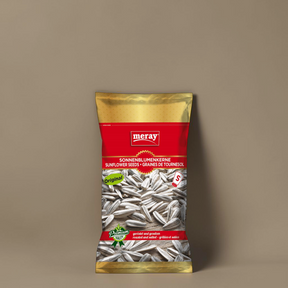 Gesalzene & geröstete Sonnenblumenkerne in rot-goldener Meray-Verpackung. Überzeuge dich vom klassiker (70 g)