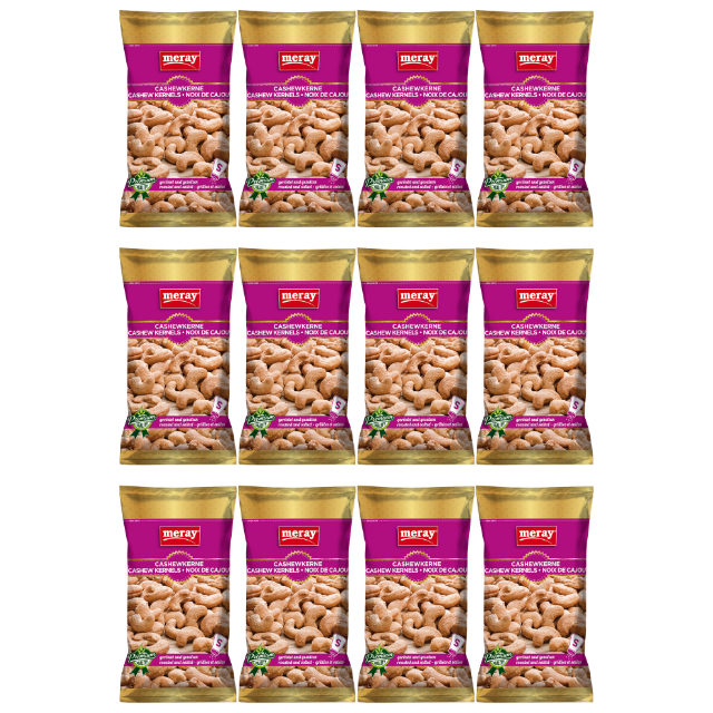Meray Cashewkerne geröstet & gesalzen – 85g proteinreicher Premium-Nuss-Snack in pink-lila Verpackung im 12er Pack
