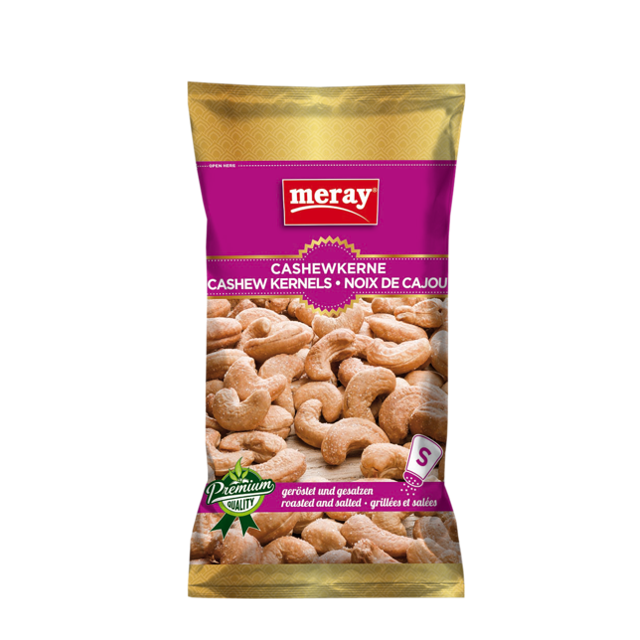 Meray Cashewkerne geröstet & gesalzen – 85g proteinreicher Premium-Nuss-Snack in pink-lila Verpackung