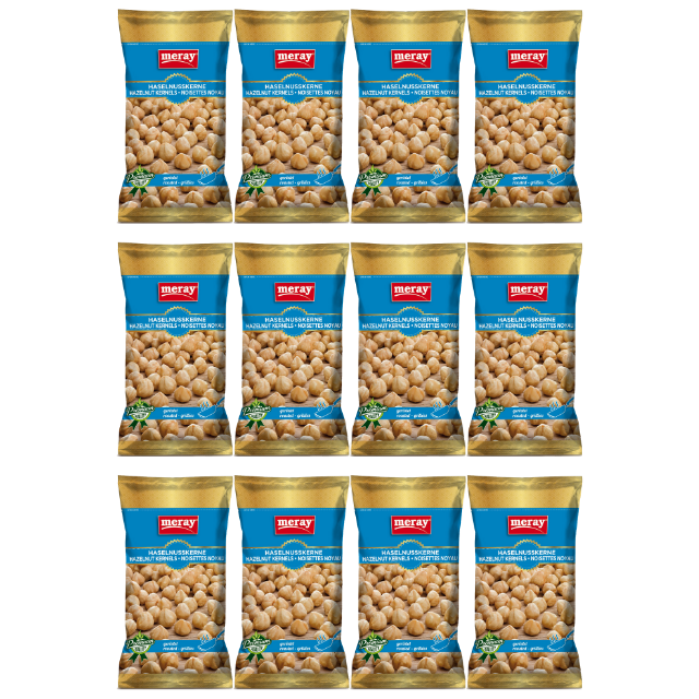 Meray Haselnusskerne geröstet – 85 g knackiger Snack, ohne Salz, in blauer Premium-Verpackung im 12er Pack