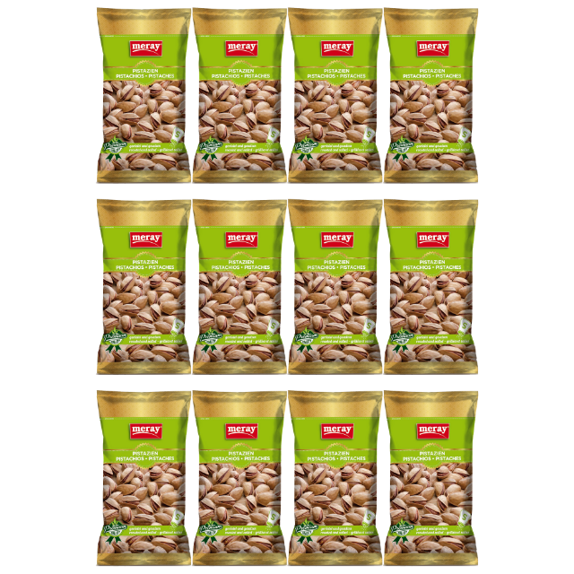 Meray Pistazien geröstet und gesalzen – 85g aromatischer Knabbersnack, grüne Premium-Verpackung im 12er pack