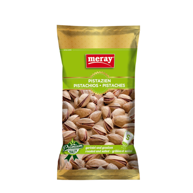 Meray Pistazien geröstet und gesalzen – 85g aromatischer Knabbersnack, grüne Premium-Verpackung