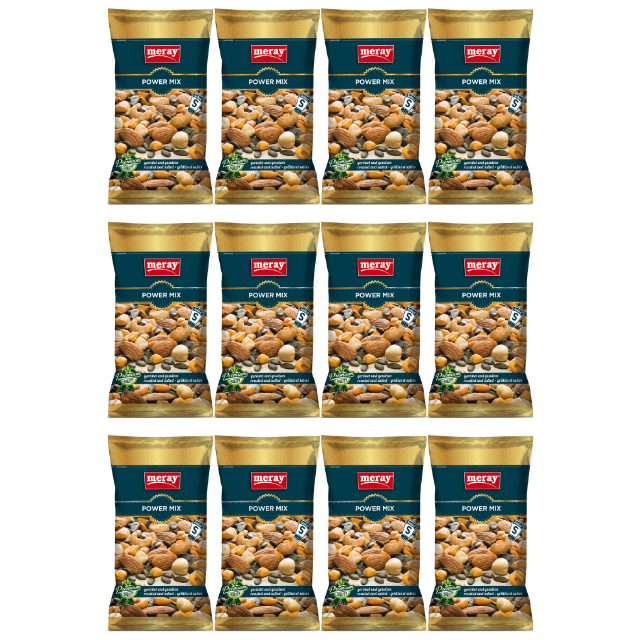 Meray Power Mix – 85 g gesalzene Nuss- & Samenmischung mit Kürbiskernen, Mandeln und Cashews im 12er Pack