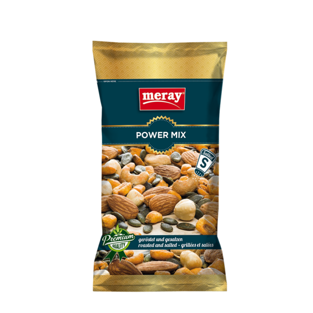 Meray Power Mix – 85g gesalzene Nuss- & Samenmischung mit Kürbiskernen, Mandeln und Cashews