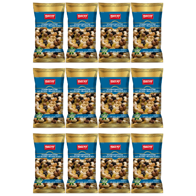 85g Meray Studentenfutter mit Rosinen – Mischung aus Nüssen und Trockenfrüchten, ideal als Snack für unterwegs im 12er Pack