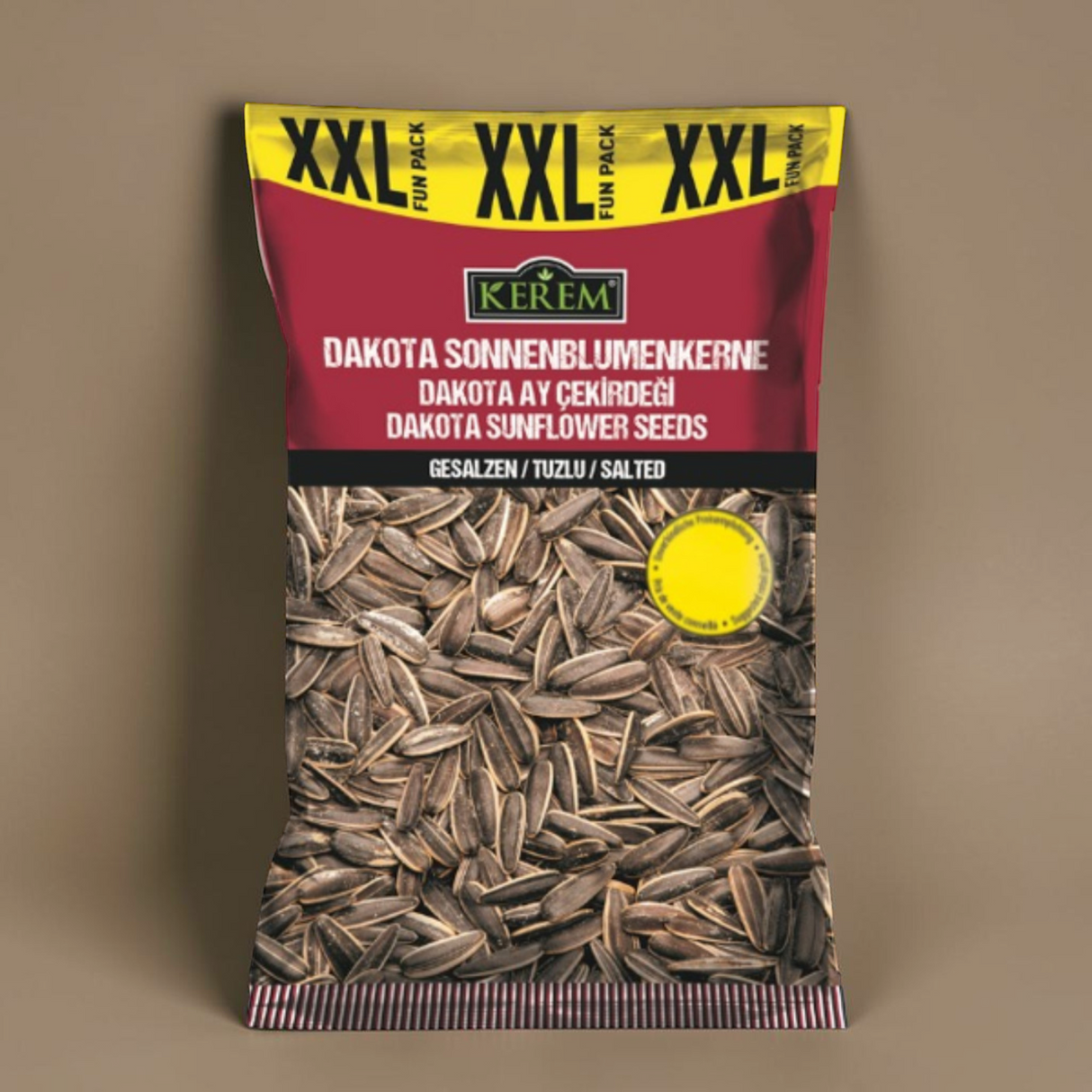 (1 Karton / 24 Stück) KEREM® SONNENBLUMENKERNE DAKOTA geröstet & gesalzen mit Preisetikett