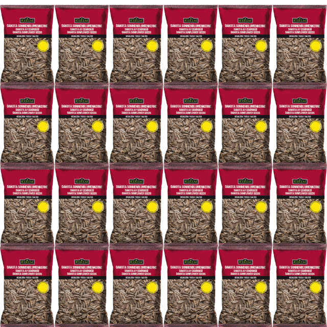 24 Packungen Kerem Sonnenblumenkerne geröstet und gesalzen. Dieses Produkt hat ein Preisschild (1,29€)