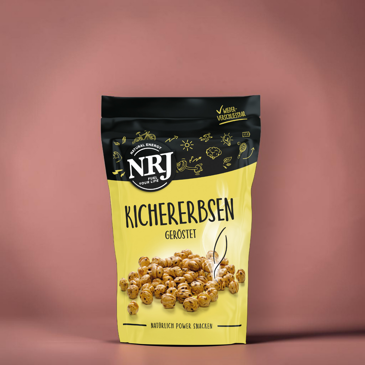 Kichererbsen von NRJ, geröstet getrocknet und geröstet in einer wiederverschließbaren Packung