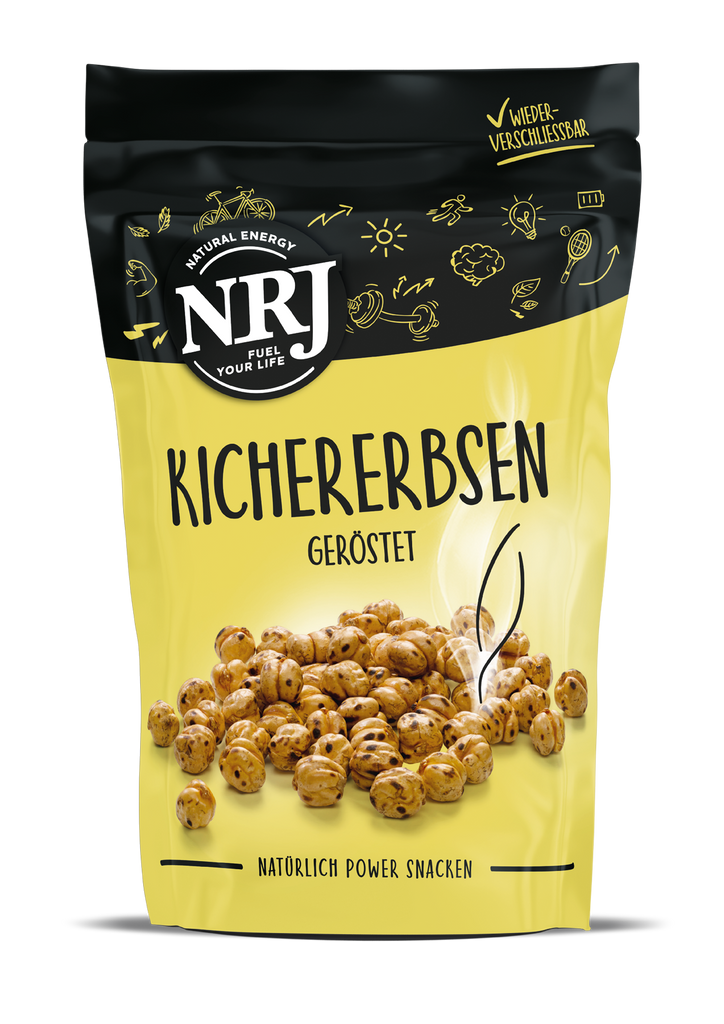 Kichererbsen von NRJ, geröstet getrocknet und geröstet in einer wiederverschließbaren Packung