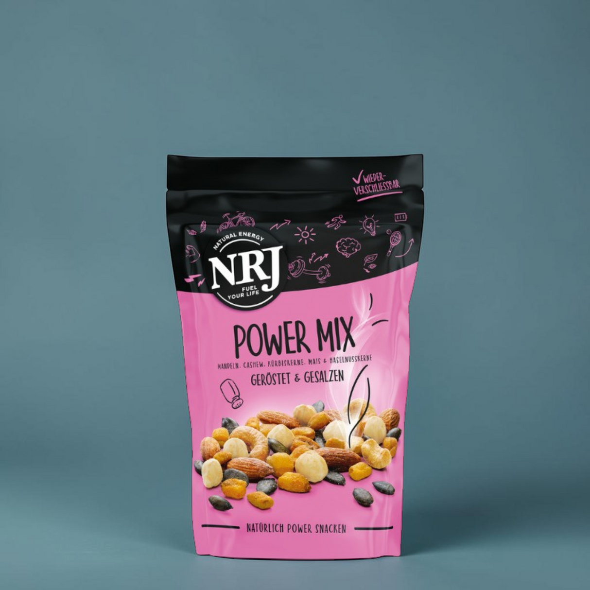 (1 Karton / 10 Stück) NRJ® POWER MIX mit Kürbiskernen 150g Packung