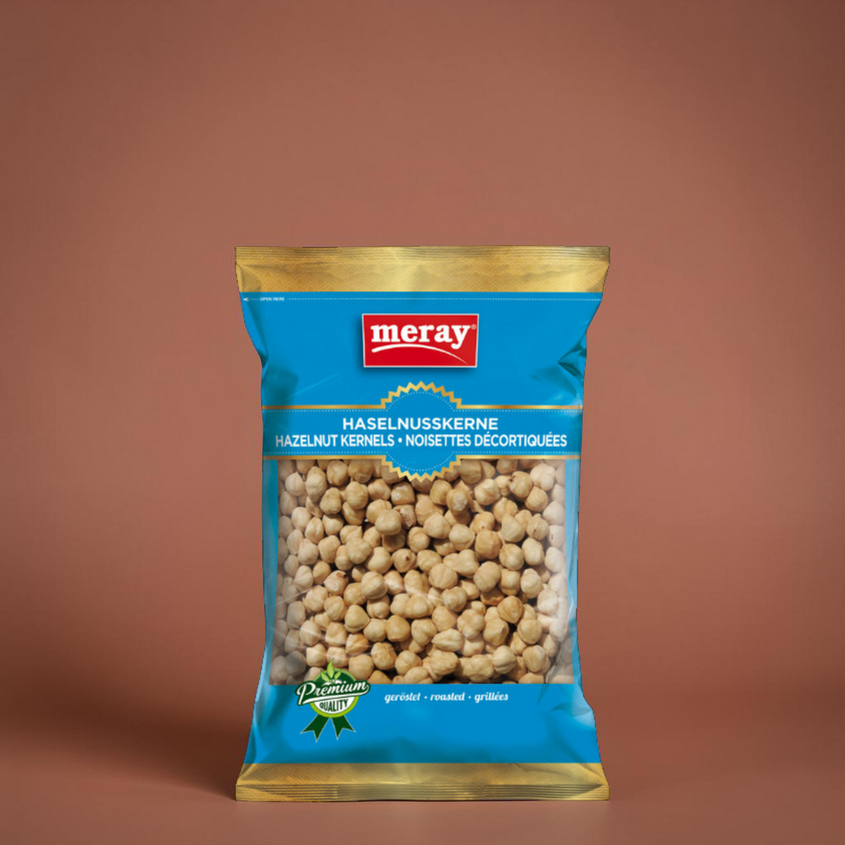 (1 Karton / 12 Stück) meray®  HASELNUSSKERNE geröstet 225g Packung