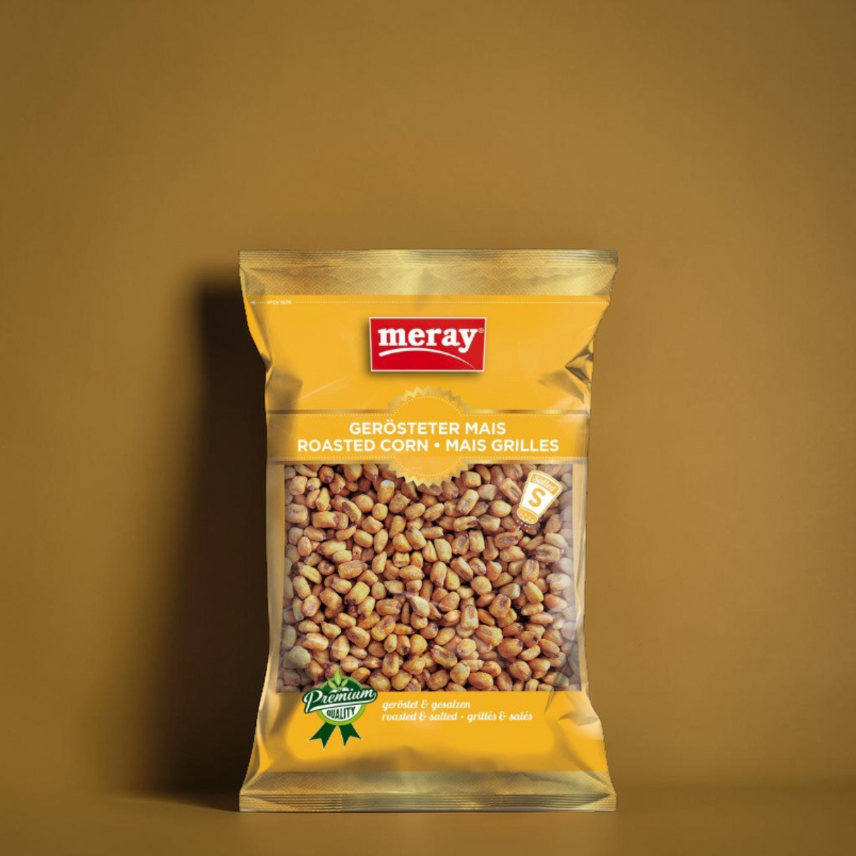 Gelb-Golde Premium Packung mit 150 gramm gesalzene & gerösteten Maiskörnern.