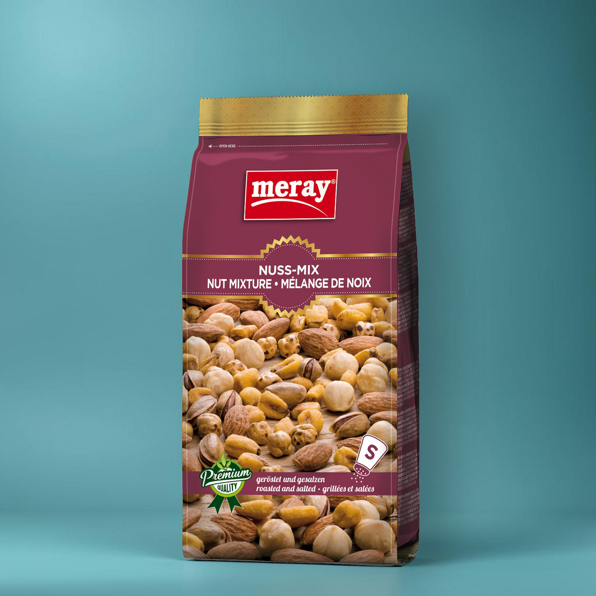 (1 Karton / 12 Stück) meray® NUSS MIX geröstet & gesalzen 300g Packung