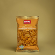 Orange-goldene Verpackung mit Schaufenster. Getrocknete extra große Rosinen die zuckersüß sind, ohne jegliche Zusatzstoffe.